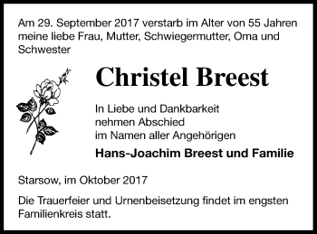 Traueranzeige von Christel Breest von Strelitzer Zeitung