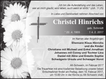Traueranzeige von Christel Hinrichs von Müritz-Zeitung