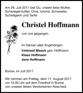 Traueranzeige von Christel Hoffmann von Neubrandenburger Zeitung