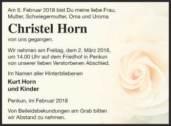 Traueranzeige von Christel Horn von Pasewalker Zeitung