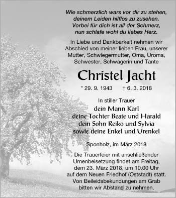 Traueranzeige von Christel Jacht von Neubrandenburger Zeitung