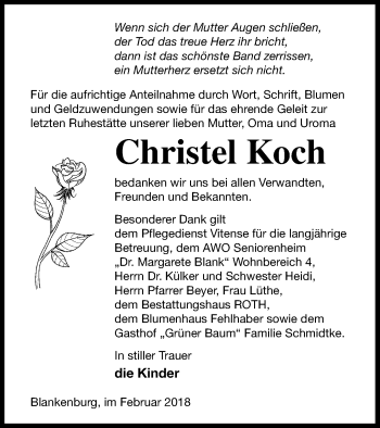 Traueranzeige von Christel Koch von Prenzlauer Zeitung