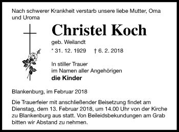 Traueranzeige von Christel Koch von Prenzlauer Zeitung