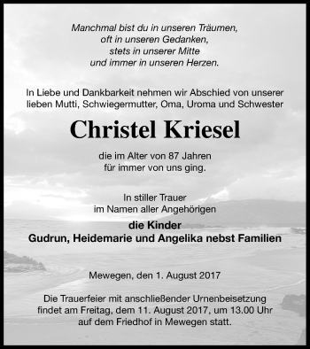 Traueranzeige von Christel Kriesel von Pasewalker Zeitung