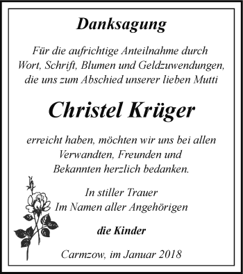 Traueranzeige von Christel Krüger von Prenzlauer Zeitung