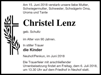 Traueranzeige von Christel Lenz von Pasewalker Zeitung