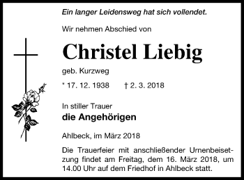 Traueranzeige von Christel Liebig von Haff-Zeitung