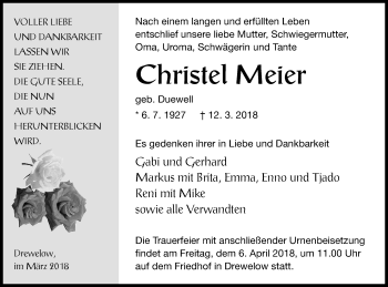 Traueranzeige von Christel Meier von Vorpommern Kurier