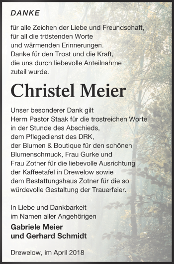 Traueranzeige von Christel Meier von Vorpommern Kurier