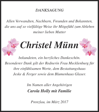 Traueranzeige von Christel Münn von Prenzlauer Zeitung