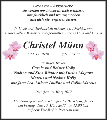 Traueranzeige von Christel Münn von Prenzlauer Zeitung