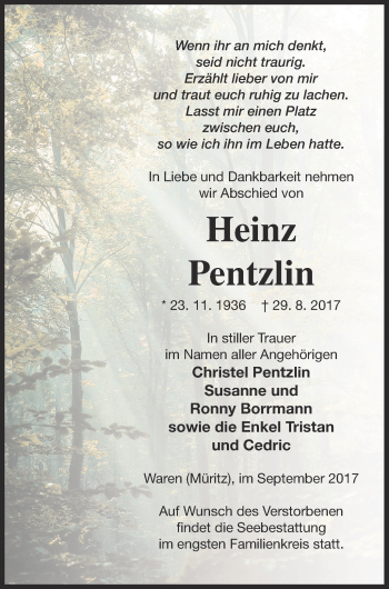 Traueranzeige von Christel Pentzlin von Müritz-Zeitung