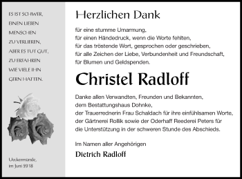 Traueranzeige von Christel Radloff von Haff-Zeitung