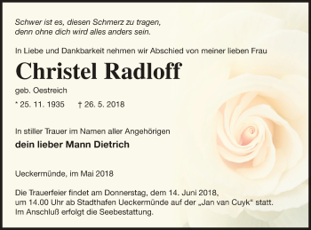 Traueranzeige von Christel Radloff von Haff-Zeitung