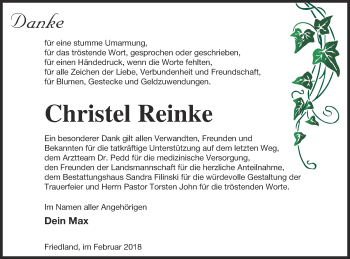 Traueranzeige von Christel Reinke von Neubrandenburger Zeitung