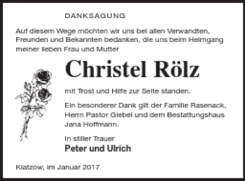 Traueranzeige von Christel Rölz von Neubrandenburger Zeitung