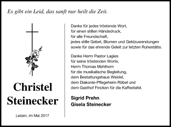 Traueranzeige von Christel Steinecker von Müritz-Zeitung