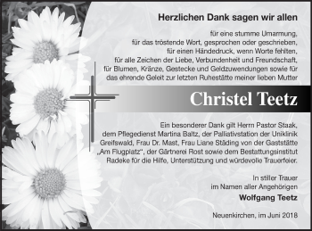 Traueranzeige von Christel Teetz von Vorpommern Kurier