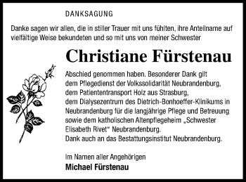 Traueranzeige von Christiane Fürstenau von Neubrandenburger Zeitung