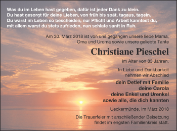 Traueranzeige von Christiane Pieschel von Haff-Zeitung