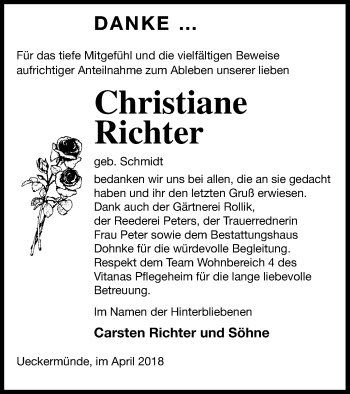 Traueranzeige von Christiane Richter von Haff-Zeitung
