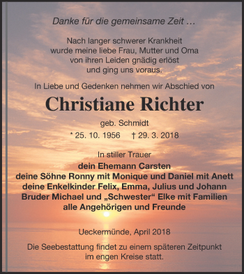 Traueranzeige von Christiane Richter von Haff-Zeitung