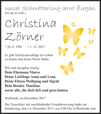 Traueranzeige von Christina Zörner von Strelitzer Zeitung