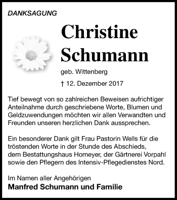 Traueranzeige von Christine Schumann von Vorpommern Kurier