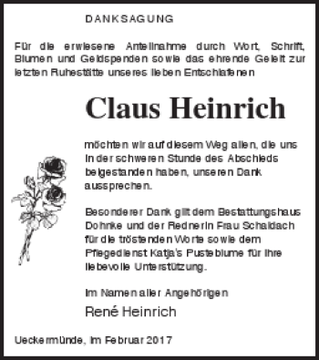 Traueranzeige von Claus Heinrich von Haff-Zeitung