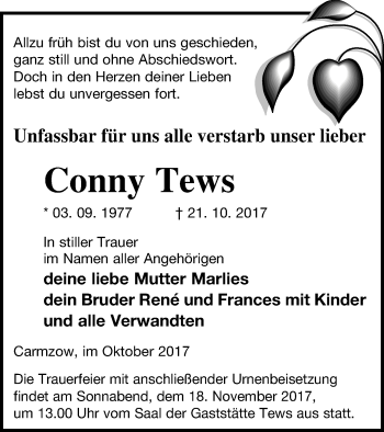 Traueranzeige von Conny Tews von Prenzlauer Zeitung