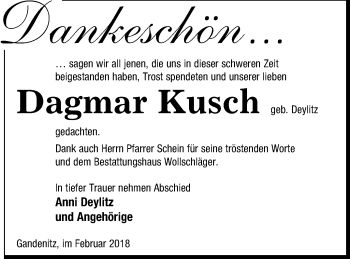 Traueranzeige von Dagmar Kusch von Templiner Zeitung