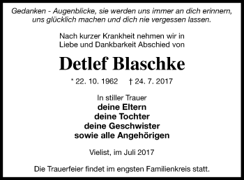 Traueranzeige von Detlef Blaschke von Müritz-Zeitung