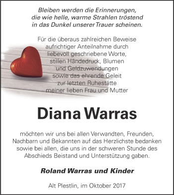 Traueranzeige von Diana Warras von Vorpommern Kurier