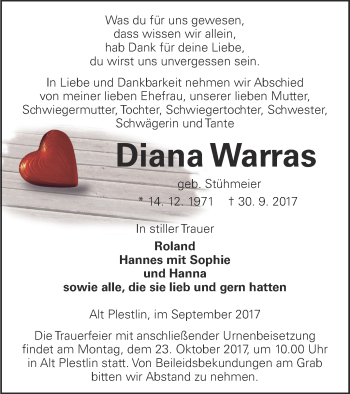 Traueranzeige von Diana Warras von Vorpommern Kurier