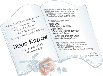 Traueranzeige von Dieter Kitzrow von Vorpommern Kurier