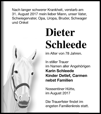 Traueranzeige von Dieter Schleede von Müritz-Zeitung