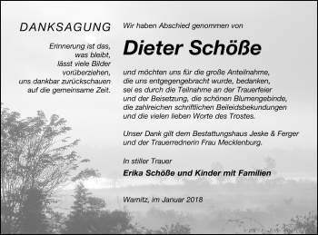 Traueranzeige von Dieter Schöße von Prenzlauer Zeitung