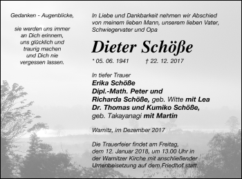 Traueranzeige von Dieter Schöße von Prenzlauer Zeitung