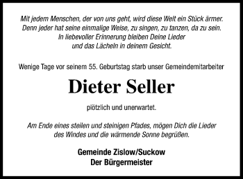 Traueranzeige von Dieter Seller von Müritz-Zeitung