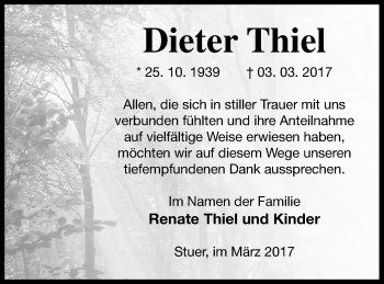 Traueranzeige von Dieter Thiel von Müritz-Zeitung