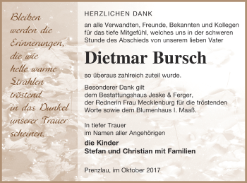 Traueranzeige von Dietmar Bursch von Prenzlauer Zeitung