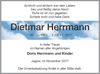 Traueranzeige von Dietmar Herrmann von Prenzlauer Zeitung