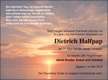 Traueranzeige von Dietrich Halfpap von Haff-Zeitung