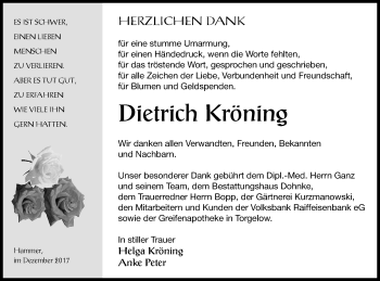 Traueranzeige von Dietrich Kröning von Haff-Zeitung