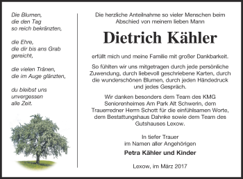 Traueranzeige von Dietrich Kähler von Müritz-Zeitung