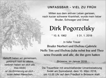 Traueranzeige von Dirk Pogorzelsky von Prenzlauer Zeitung