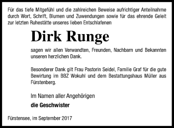 Traueranzeige von Dirk Runge von Strelitzer Zeitung