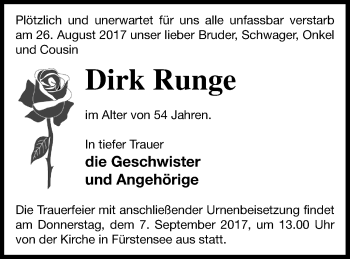 Traueranzeige von Dirk Runge von Strelitzer Zeitung