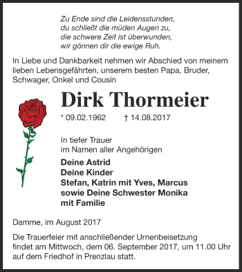 Traueranzeige von Dirk Thormeier von Prenzlauer Zeitung