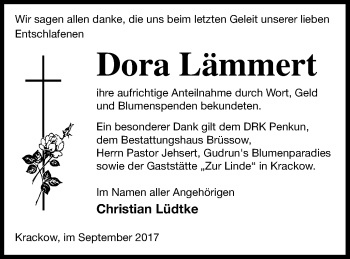 Traueranzeige von Dora Lämmert von Pasewalker Zeitung